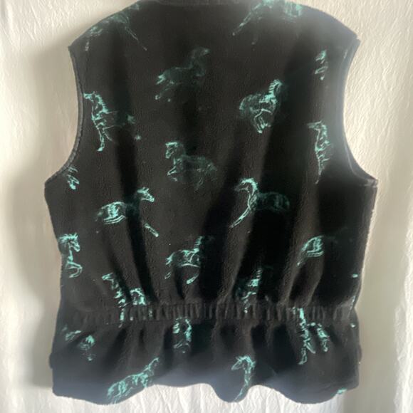 Tsunami Horse Fleece Vest Black and Turquoise Extra Large Zip Up Pockets Canada - Picture 7 of 11